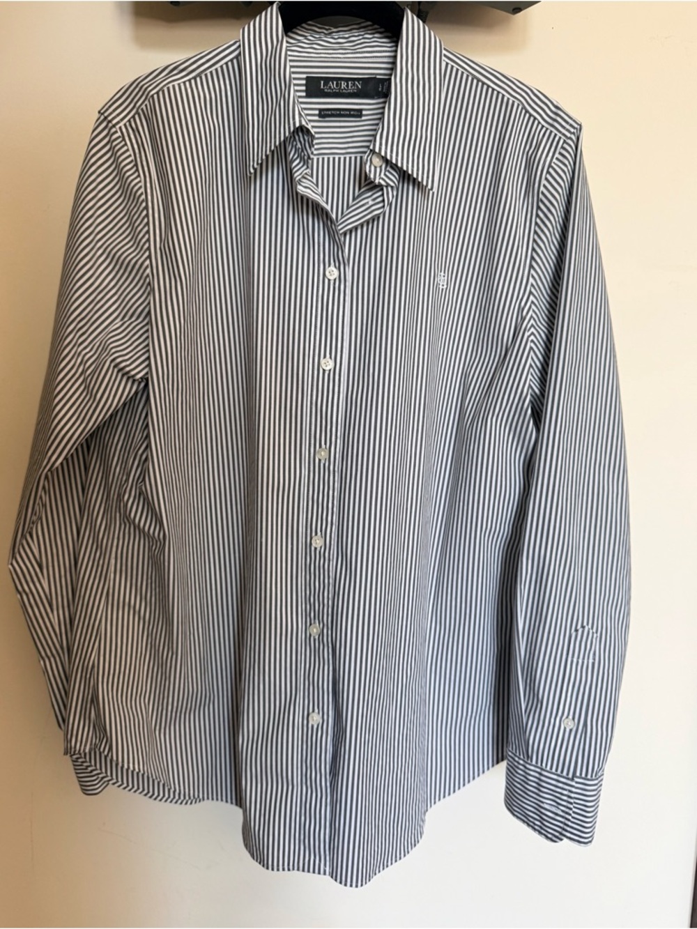 Lauren Ralph Lauren Women’s Black and White Vertical Stripe Dress Shirt